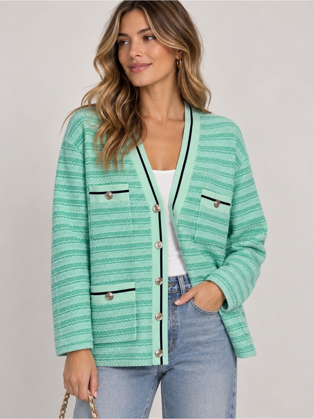 SANDRO Green Textured Knit Cardigan Jacket – Size 1